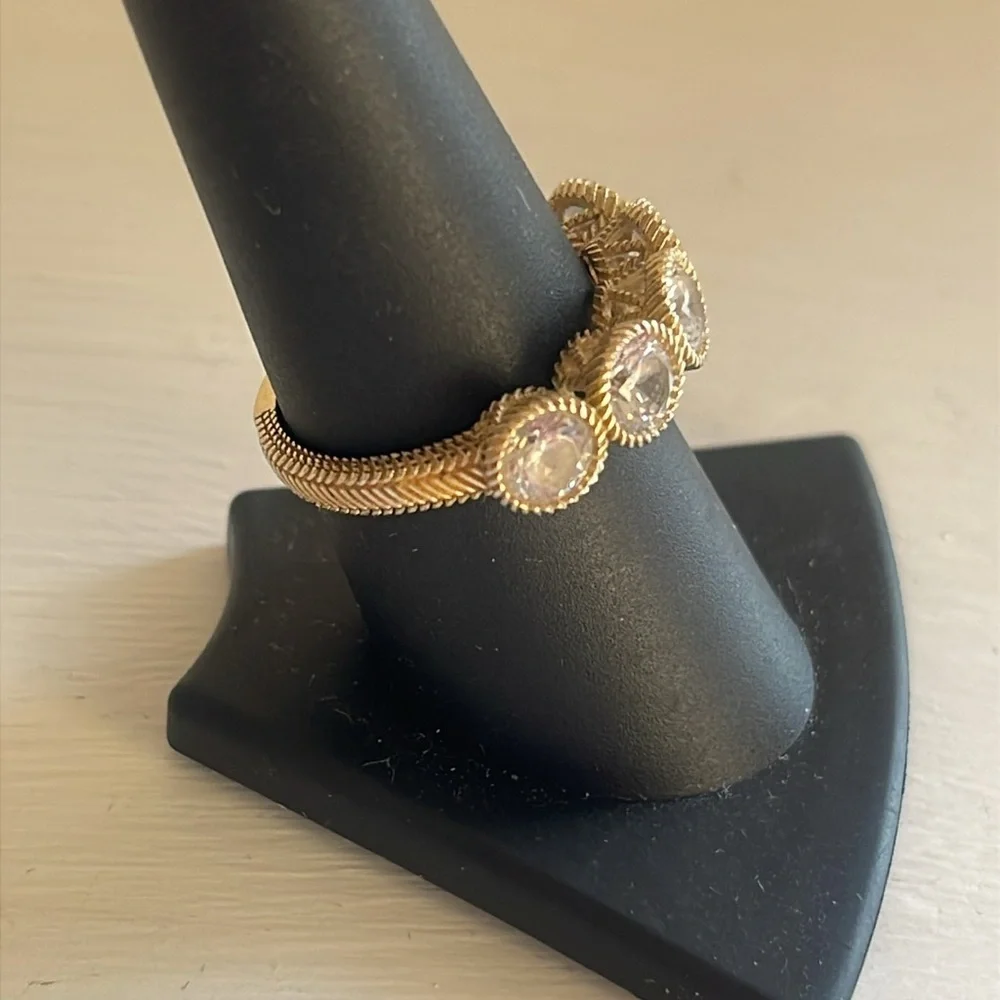 Judith Ripka 14K Gold Clad Diamonique Five Stone Band Ring - Picture 3 of 10